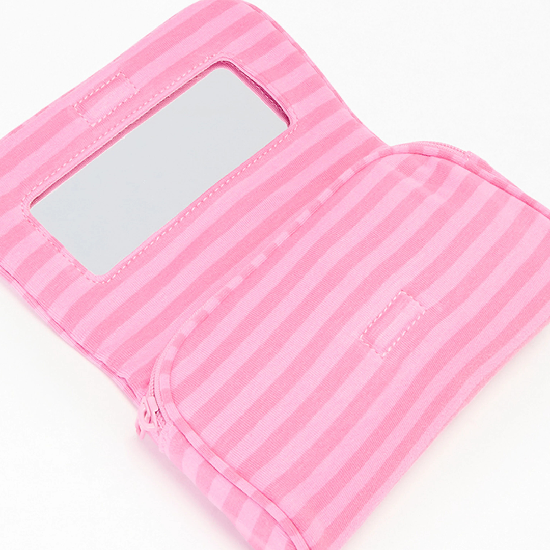 Pink Striped Makeup Bag